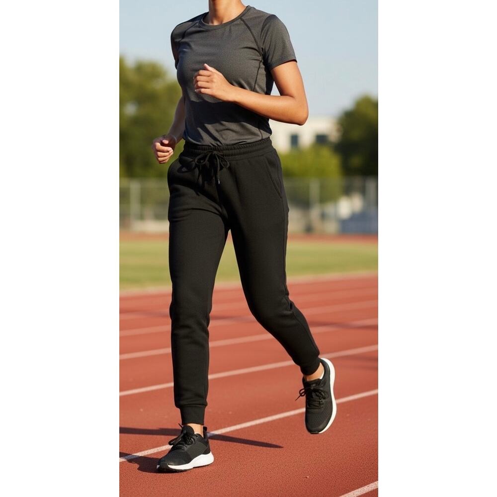Women's Black Athletic Jogger Pants - Drawstring Waist